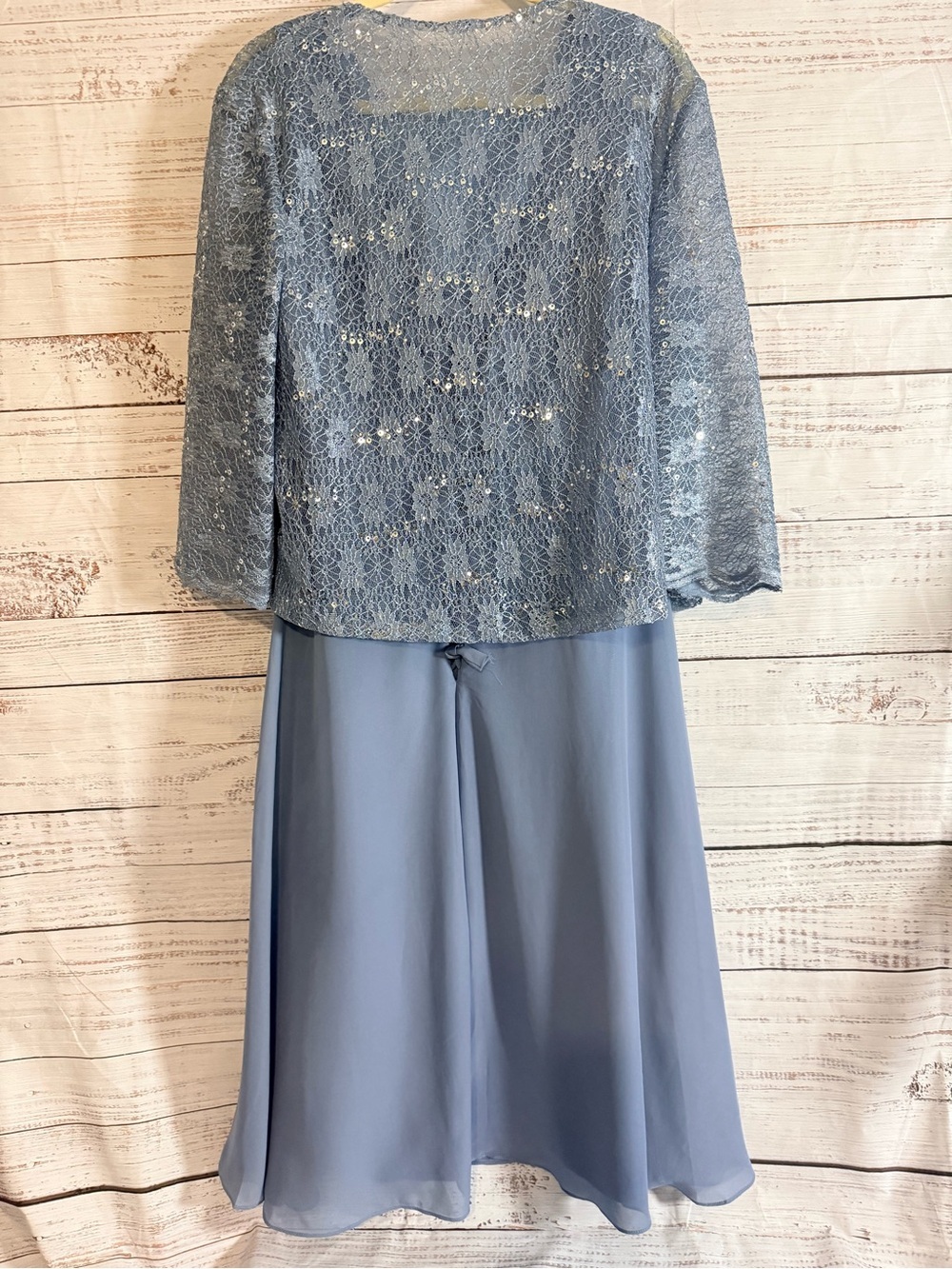 Xyiveaf Mother/Grandmother of the Bride Tea Length Dusty Blue Chiffon Dress - Picture 4 of 11